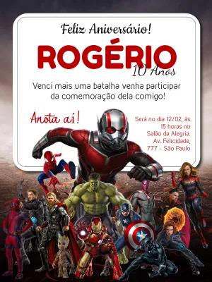 Convite de Aniversário Vingadores com Heróis para Editar Online