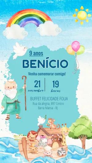 Convite Aniversário Arca de Noé com Animais para Editar