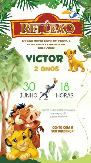 Convite de Aniversário Rei Leão com Personagens para Editar