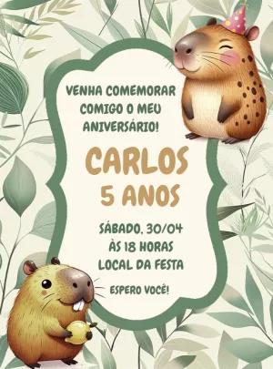 Convite de Aniversário Capivaras Fofas para Editar Online