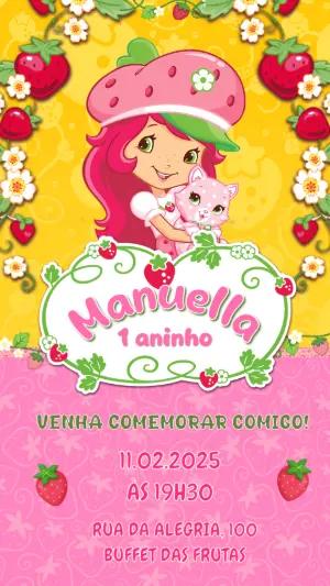 Convite de Aniversário da Moranguinho para Editar Online