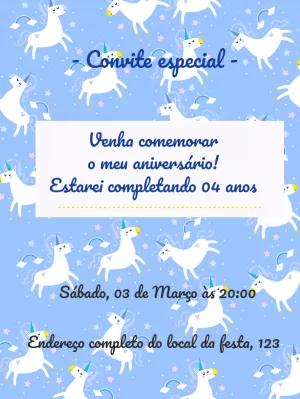 Convite de Aniversário Unicórnio para Editar Online