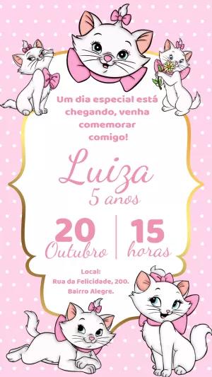 Convite de Aniversário Gatinha Marie para Editar Online