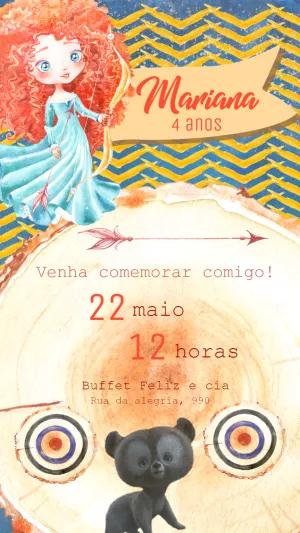 Convite de Aniversário Valente com Merida para Editar Online