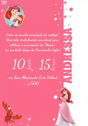 Convite de Aniversário da Pequena Sereia Ariel para Editar