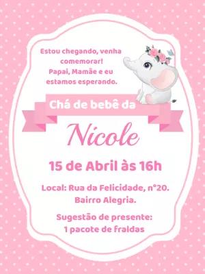 Convite Chá de Bebê Elefantinha Rosa para Editar Online