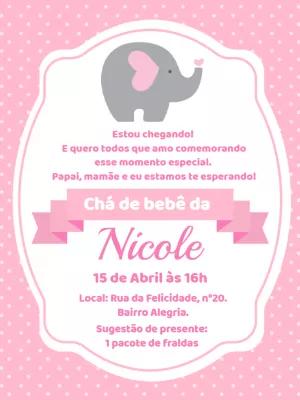 Convite Chá de Bebê Elefantinha Rosa para Editar Online
