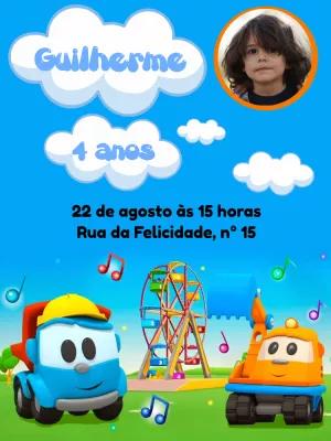 Convite Aniversário Léo o Caminhão com Foto para Editar