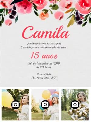 Convite 15 Anos Floral com Foto para Editar Online