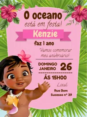 Convite de Aniversário Moana Baby para Editar Online e Imprimir