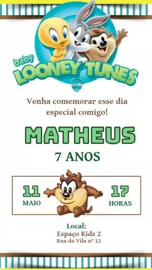 Convite de Aniversário Baby Looney Tunes para Editar Online