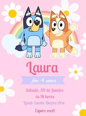 Convite de Aniversário Bluey e Bingo para Editar Online