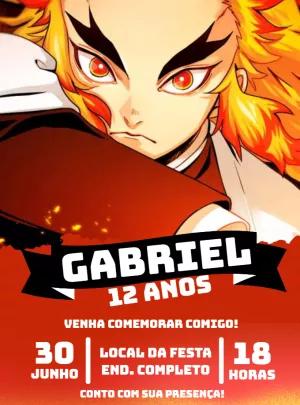 Convite de Aniversário Rengoku Demon Slayer para Editar