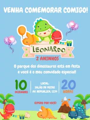 Convite de Aniversário Dinossauro Baby para Editar Online