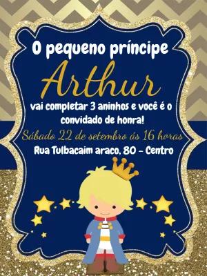 Convite Aniversário Pequeno Príncipe Glitter para Editar Online