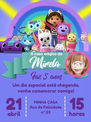 Convite Aniversário A Casa Mágica da Gabby com Foto para Editar