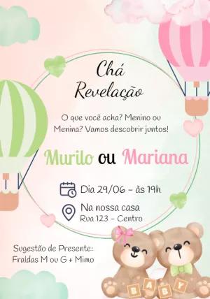 Convite Chá Revelação Ursinhos Fofos para Editar Online