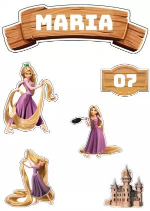 Topo de Bolo Rapunzel com Personagens para Editar Online
