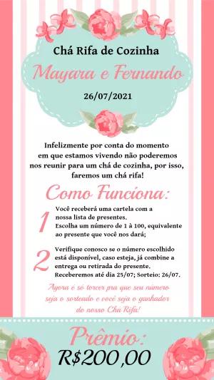 Convite Chá Rifa de Cozinha Floral para Editar Online
