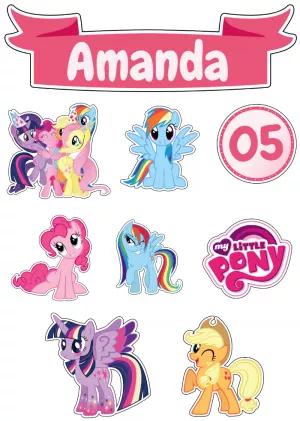 Topo de Bolo My Little Pony com Personagens para Editar Online