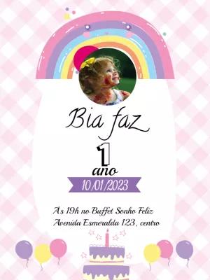 Convite de Aniversário Arco-íris com Foto para Editar Online