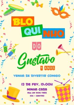 Convite Aniversário Bloquinho de Carnaval para Editar Online