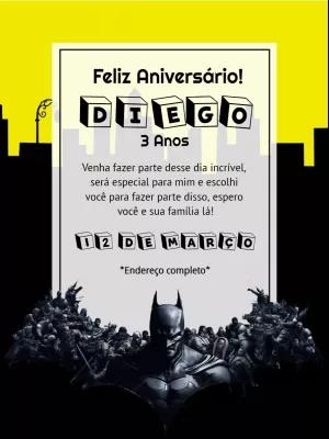 Convite de Aniversário Batman com Super-Herói para Editar Online
