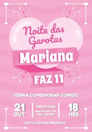 Convite Aniversário Noite das Garotas Rosa para Editar Online