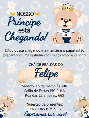 Convite Chá de Bebê Ursinho Príncipe para Editar Online