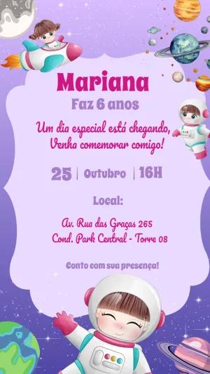 Convite de Aniversário Astronauta Menina para Editar Online