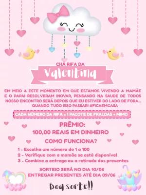Convite Chá Rifa Chuva de Amor com Nuvem para Editar Online