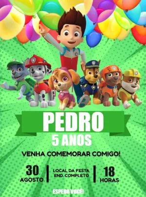 Convite de Aniversário Patrulha Canina para Editar Online