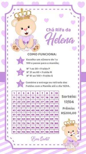 Chá Rifa Ursinha Princesa Lilás para Editar Online