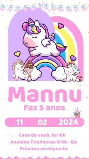 Convite de Aniversário Unicórnio Fofo para Editar Online