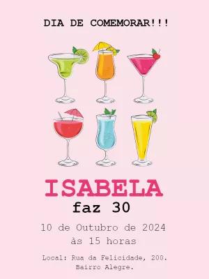 Convite de Aniversário Adulto Tema Drinks para Editar Online