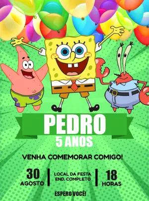 Convite Aniversário Bob Esponja para Editar Online