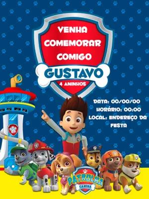 Convite de Aniversário Patrulha Canina com Personagens para Editar
