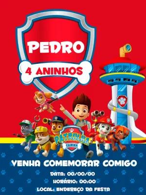 Convite Aniversário Patrulha Canina com Personagens para Editar