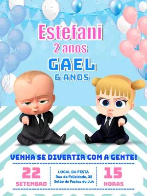 Convite Aniversário Duplo Poderoso Chefinho para Editar Online