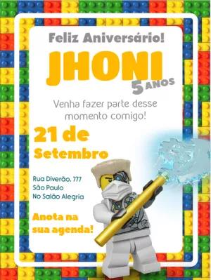 Convite de Aniversário Lego Ninjago para Editar e Imprimir