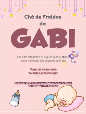 Convite Chá de Fraldas Menina Rosa Fofo para Editar Online