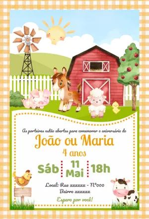 Convite de Aniversário Fazendinha Aquarela para Editar Online