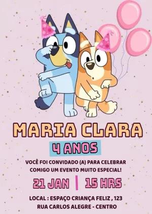 Convite de Aniversário Bluey e Bingo para Editar Online