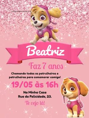 Convite Aniversário Skye Patrulha Canina para Editar Online