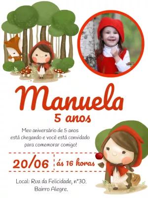 Convite Aniversário Chapeuzinho Vermelho com Foto para Editar