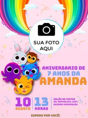 Convite Aniversário Bolofofos com Foto para Editar Online