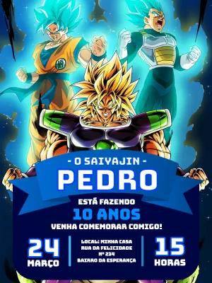Convite de Aniversário Dragon Ball com Saiyajins para Editar