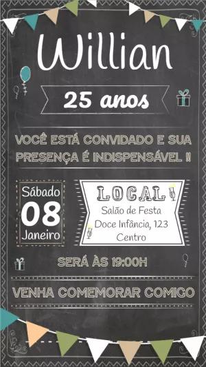 Convite de Aniversário Chalkboard Estilo Quadro Negro para Editar