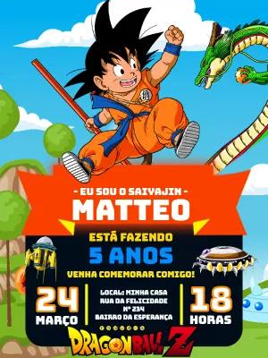Convite Aniversário Dragon Ball Z com Goku para Editar Online