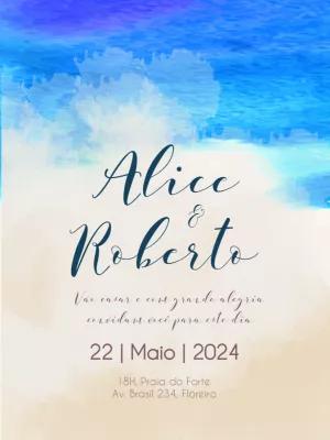 Convite de Casamento na Praia Aquarela para Editar Online